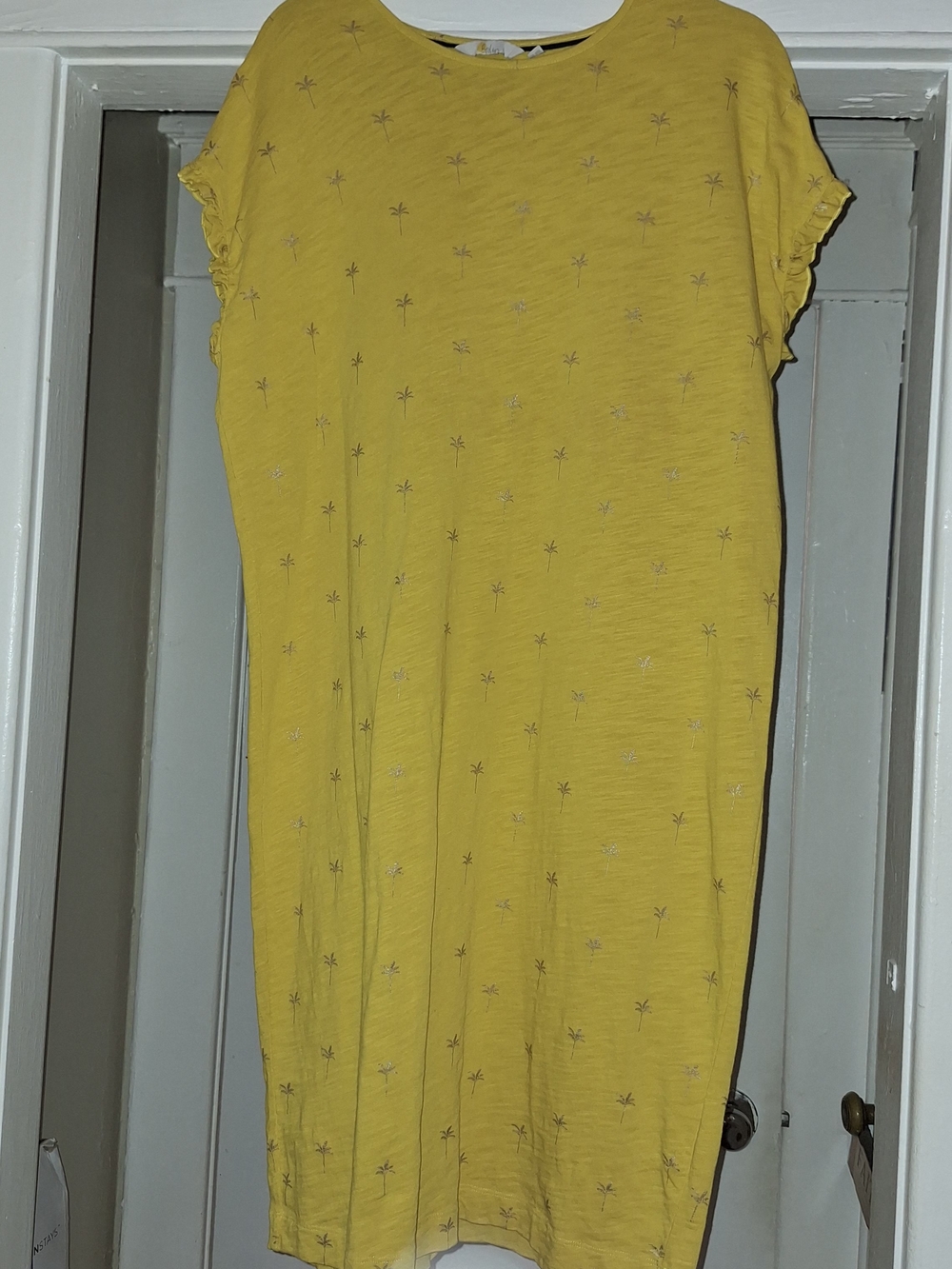 Boden Yellow Palm-Print Midi Dress